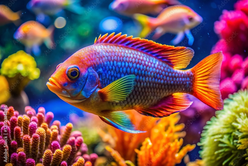 Vibrant Tropical Fish Swimming in a Coral Reef Aquarium Vibrant Tropical Fish Swimming in a Coral Reef Aquarium