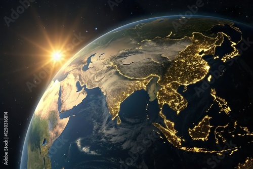 earth globe with glowing asian continent. Asia focus