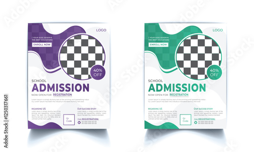 Creative style admission flyer template set. Kids school a4 size advertisement poster design cover vector layout. Class, student, business, study, marketing and promotion.