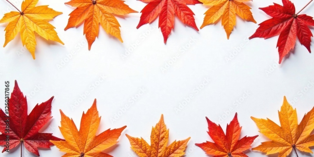 Autumnal Foliage Frame Vibrant Orange and Red Maple Leaves Arranged on a Clean White Background, Perfect for Seasonal Designs and Greetings