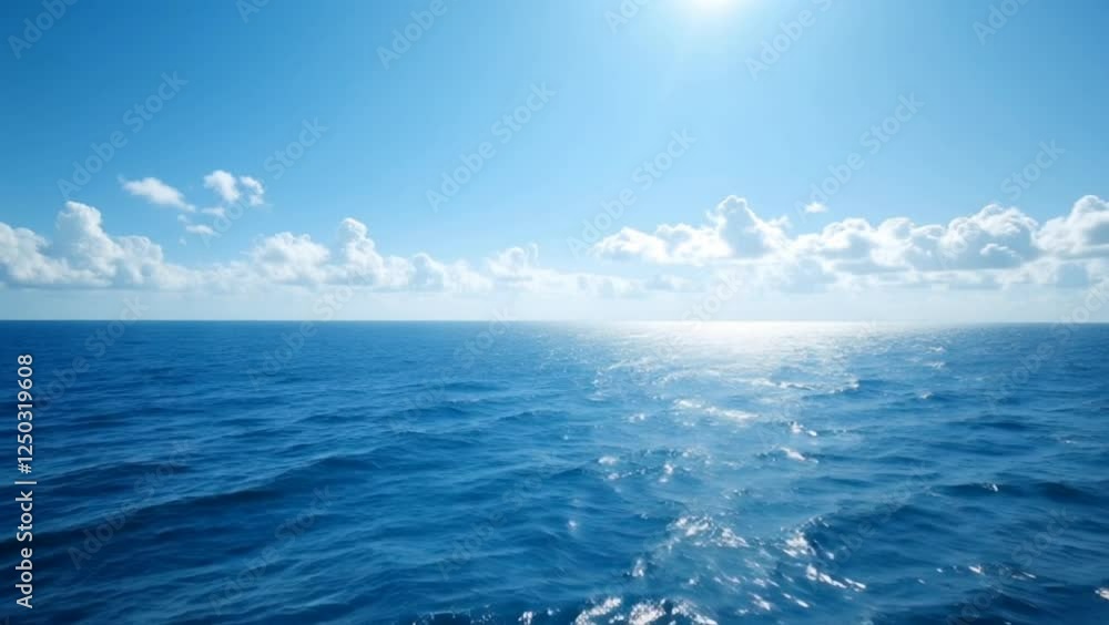 Vast calm ocean extending to horizon under soft clouds and clear sky. Seascape concept Vast calm ocean extending to horizon under soft clouds and clear sky. Seascape concept