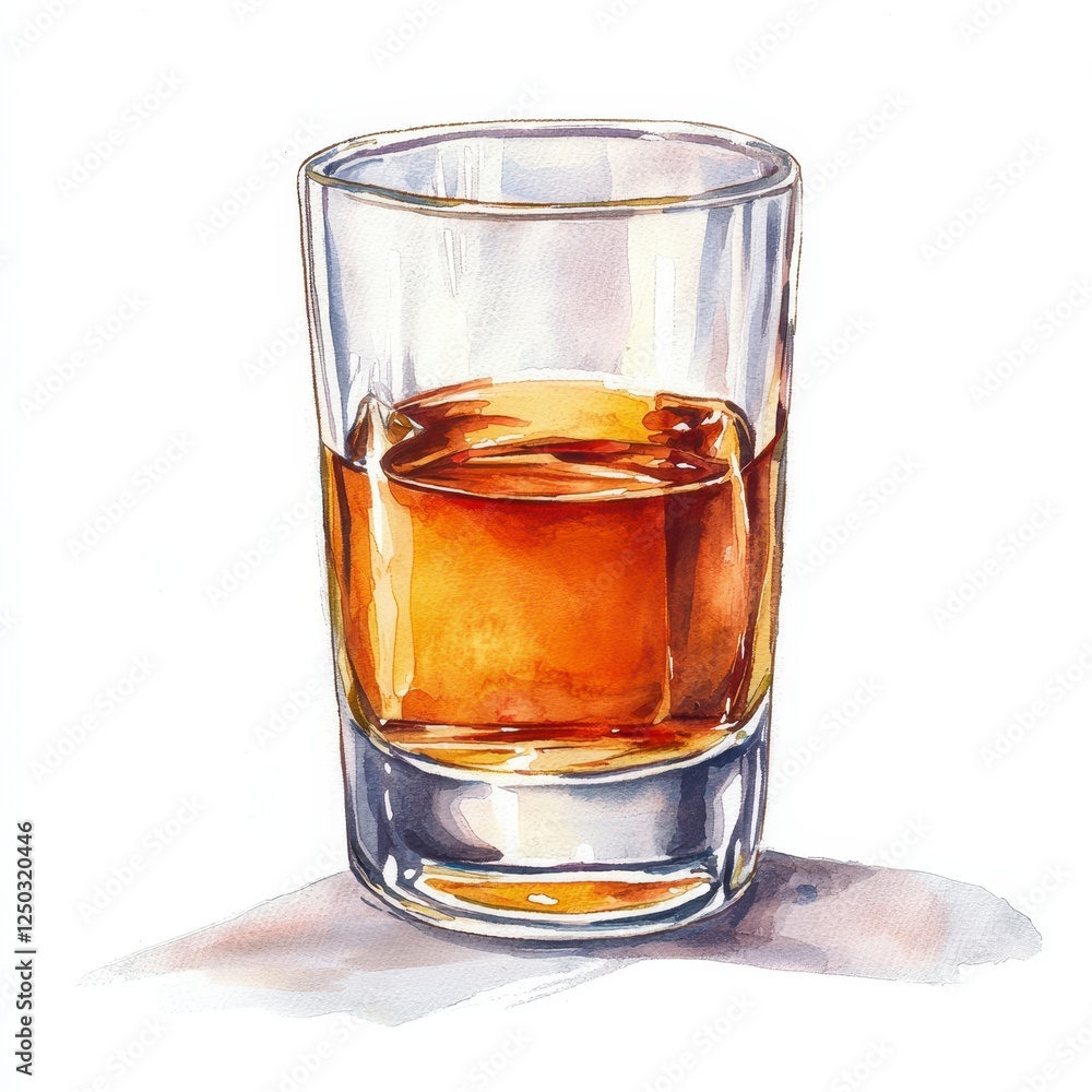 Watercolor Painting of Amber Liquid in a Clear Glass Watercolor Painting of Amber Liquid in a Clear Glass