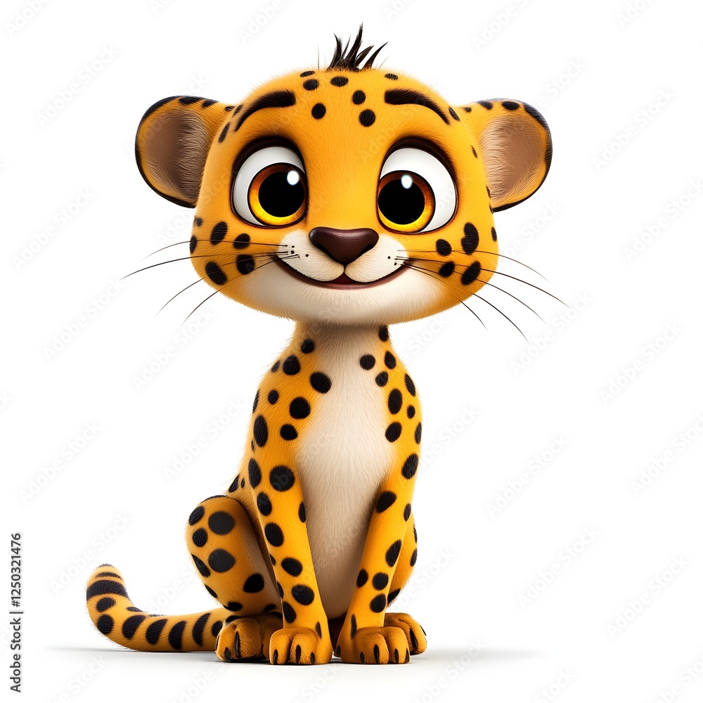 Cute and Cheerful Cartoon Leopard Character with Big Eyes and Playful Expression in Bright Colors for Children's Illustration or Animation Projects Cute and Cheerful Cartoon Leopard Character with Big Eyes and Playful Expression in Bright Colors for Children's Illustration or Animation Projects