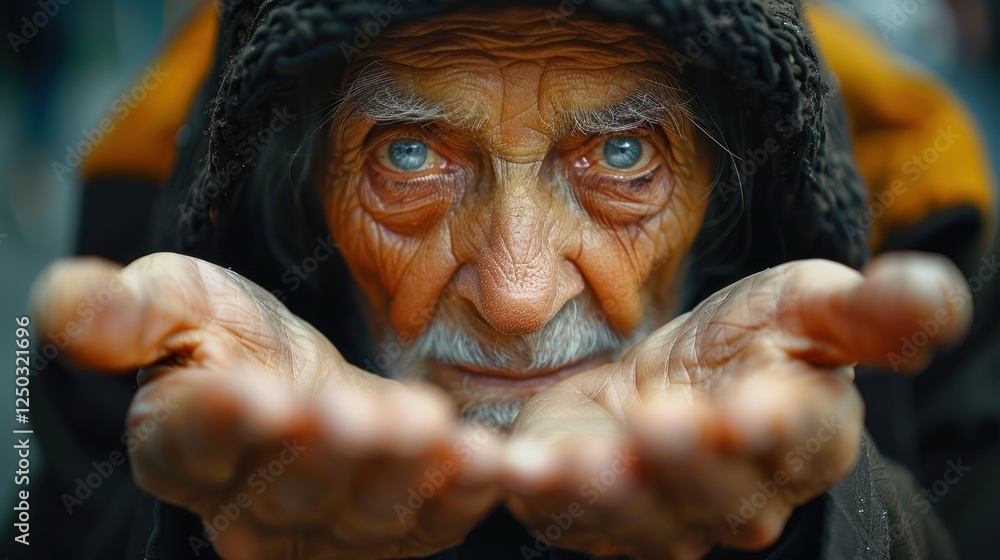 Elderly caucasian male with outstretched hands and deep expressions Elderly caucasian male with outstretched hands and deep expressions