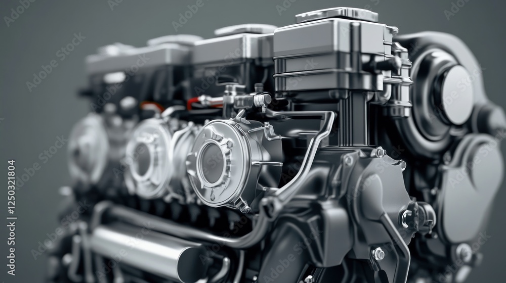 Fototapeta premium Detail Fragment of a diesel motorbike engine, AI generated image