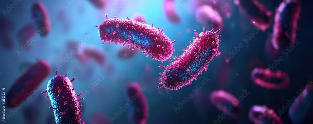 Naklejka premium Exploring microscopic bacteria laboratory science visualization digital environment close-up microbiology insights