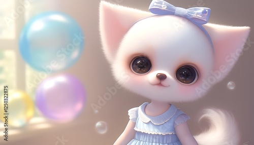 Cute digital fox girl with bubbles