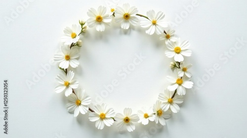Circular Floral Arrangement of Delicate White Blossoms with Central Empty Space Ideal for Text or Design Elements
