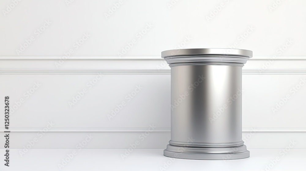 Contemporary design: a silver metal podium with a sharp, clean finish against a bright white backdrop for versatile uses. Contemporary design: a silver metal podium with a sharp, clean finish against a bright white backdrop for versatile uses.
