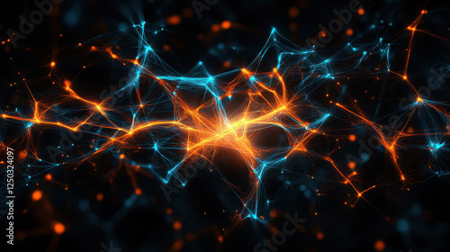 Abstract digital background with glowing connections and neural networks