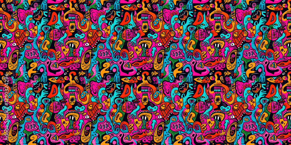 Fototapeta premium Cartoon hand-drawn doodles on the subject of summer holidays theme seamless pattern