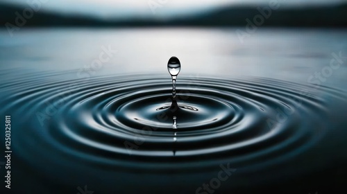 Wallpaper Mural Close-up of a water droplet creating ripples on a calm lake surface at dawn, serene atmosphere Torontodigital.ca
