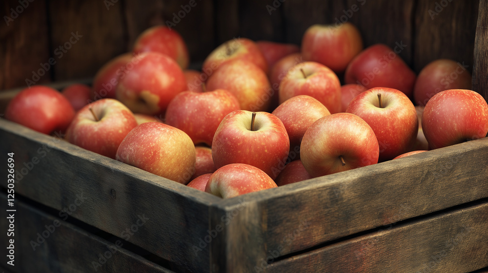 Fresh Red Apples in Rustic Wooden Crate Fresh Red Apples in Rustic Wooden Crate