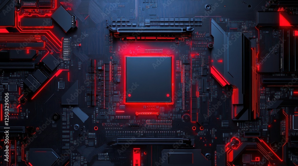 Fototapeta premium Mainboard background with RAM slots, AI generated image