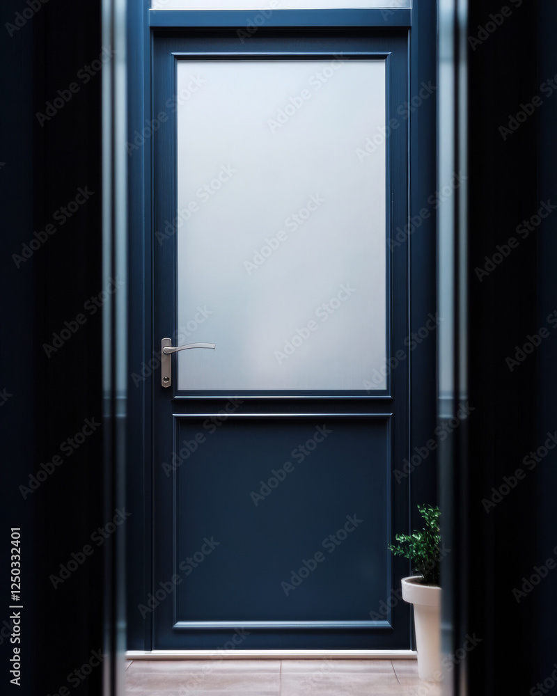Door leading to a serene space with soft light and calming plants at dusk Door leading to a serene space with soft light and calming plants at dusk