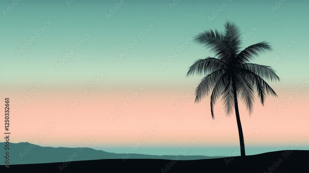 Simple yet striking graphic of a palm tree against a muted horizon, ideal for summertime or travel-related visuals. Simple yet striking graphic of a palm tree against a muted horizon, ideal for summertime or travel-related visuals.