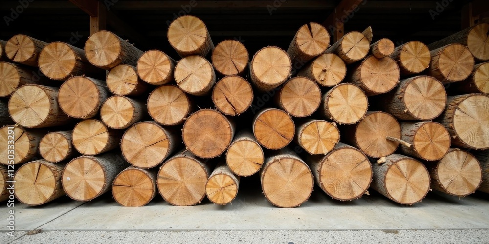 A neatly stacked pile of circular wooden logs, showcasing the concentric rings and natural texture of the wood, rests on a smooth concrete surface. A neatly stacked pile of circular wooden logs, showcasing the concentric rings and natural texture of the wood, rests on a smooth concrete surface.