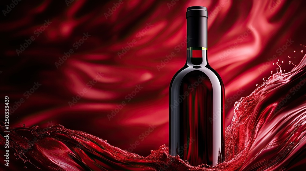 Fototapeta premium Sophisticated image of a wine bottle with dynamic swirls of red liquid, exuding luxury and refinement.