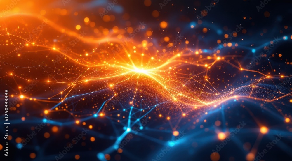 Fototapeta premium Glowing network of connected points and lines in dark space