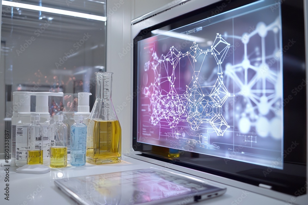 Fototapeta premium Virtual environment for materials scientists to conduct experiments on substances at molecular scales.
