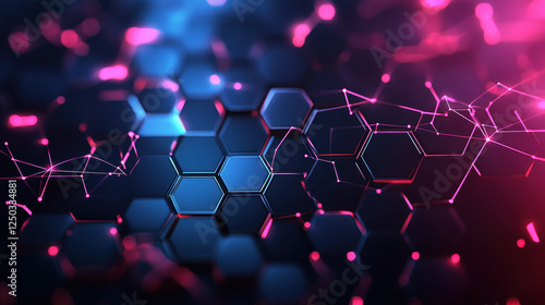 Abstract futuristic background with hexagons and glowing connections, a digital technology concept for science or artificial intelligence design