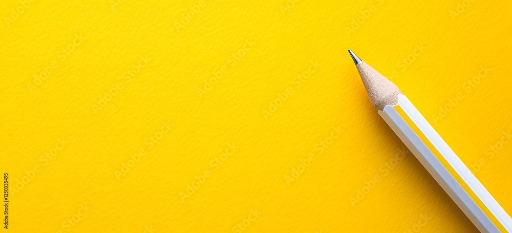 Yellow Pencil on Plain Yellow Background with Minimalist Workspace Concept Yellow Pencil on Plain Yellow Background with Minimalist Workspace Concept