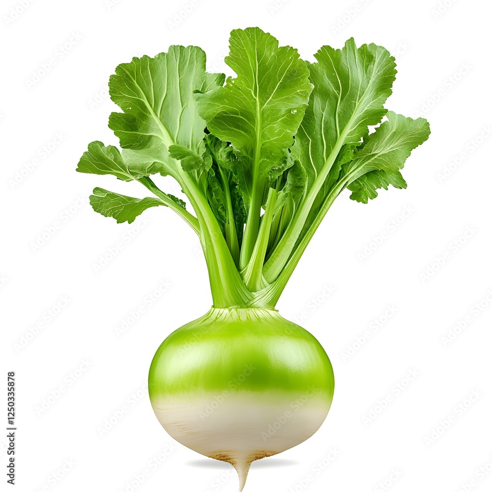 Fresh and Vibrant Green Radish with Leafy Greens Displayed Against a Clean White Background for Culinary and Nutrition Themes Fresh and Vibrant Green Radish with Leafy Greens Displayed Against a Clean White Background for Culinary and Nutrition Themes