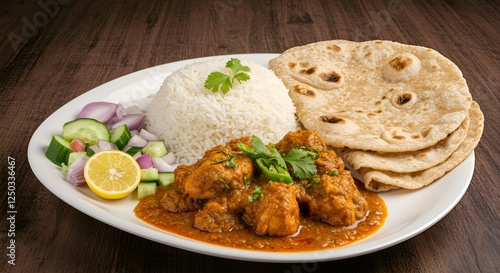 Sizzling plate of chicken karahi with rich tomato gravy, garnished with fresh cilantro and green chilies