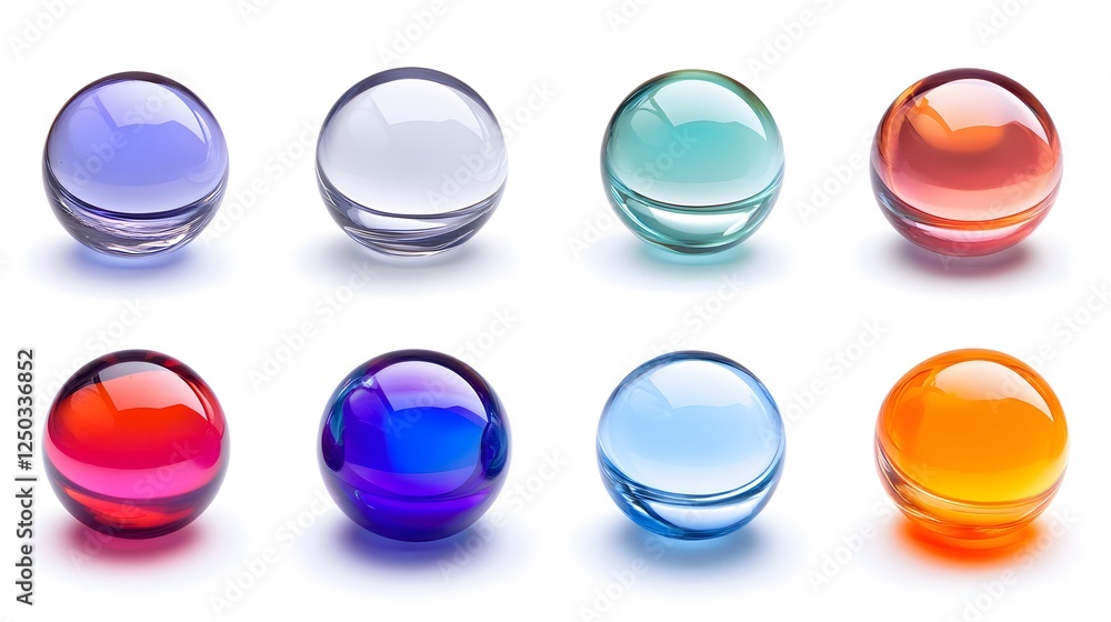 A set of glass paperweights, clean white background, transparent isolate A set of glass paperweights, clean white background, transparent isolate