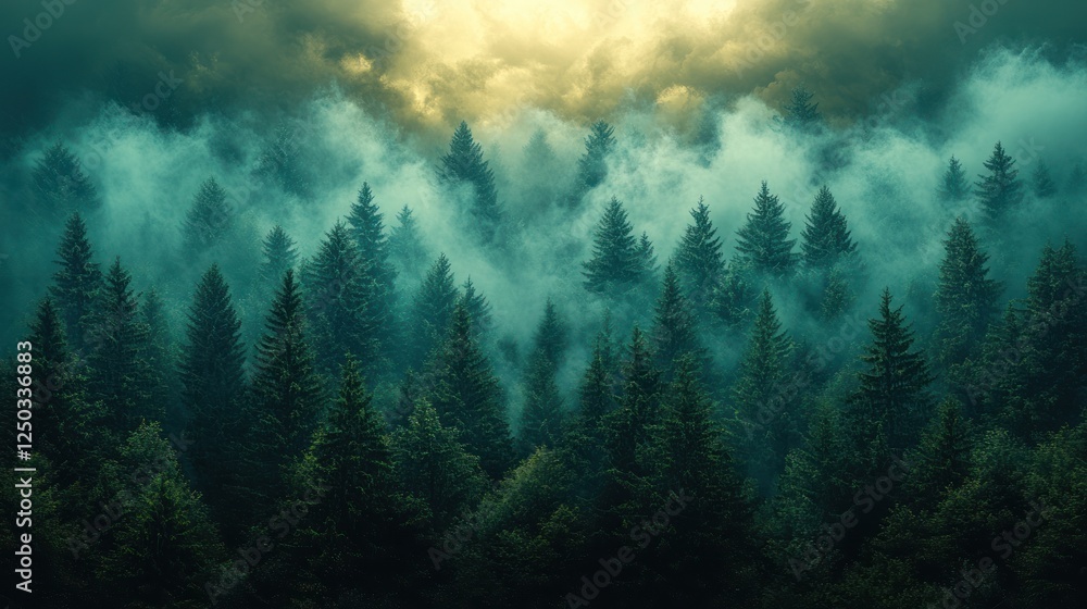Enchanted Foggy Forest: A Mystical Landscape Enchanted Foggy Forest: A Mystical Landscape