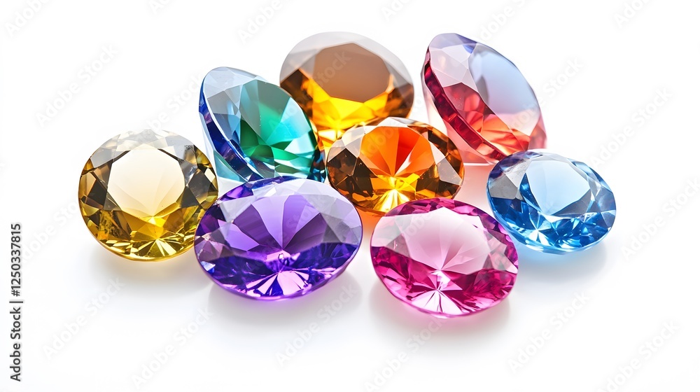 Fototapeta premium A set of colorful gemstones, clean white background, transparent isolate