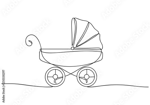 Continuous One-Line Drawing of a Baby Carriage - Minimalist Nursery Art