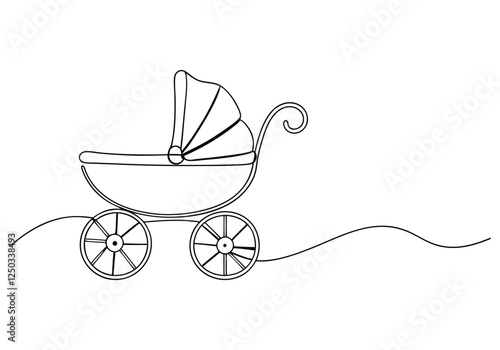 Continuous One-Line Drawing of a Baby Carriage - Minimalist Nursery Art