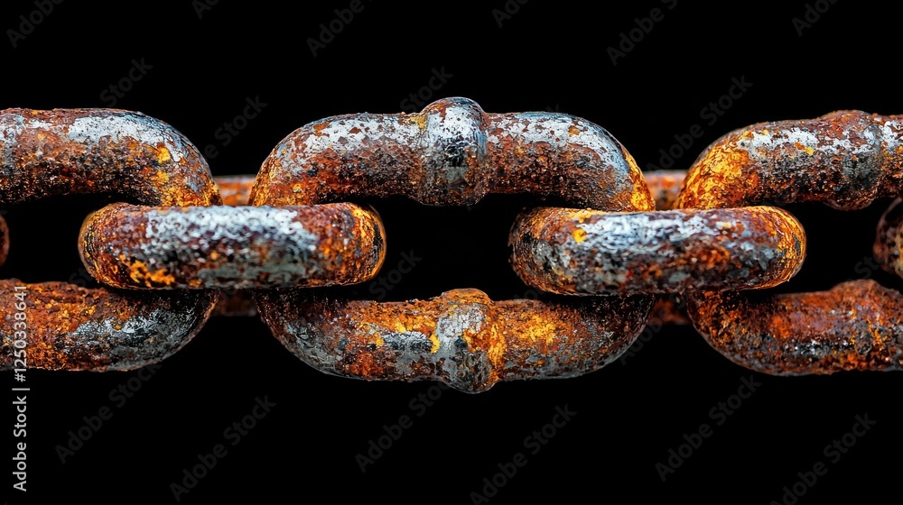 Rusty chain links, close-up, dark background, texture Rusty chain links, close-up, dark background, texture
