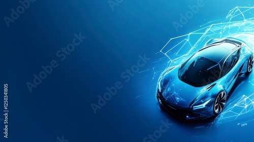 Blue sports car on a black background