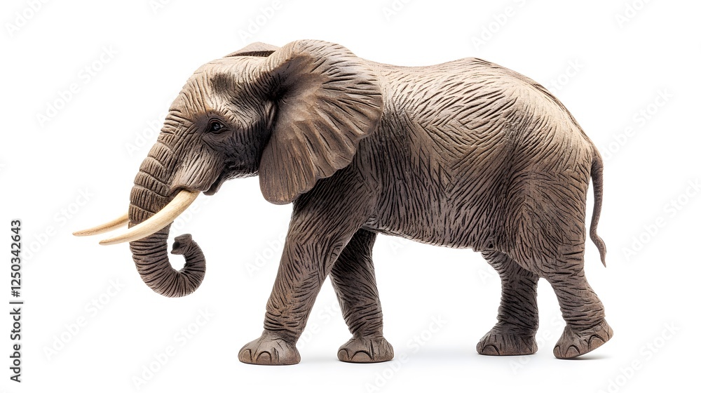 Obraz premium A hand-carved wooden elephant, isolated on a white background