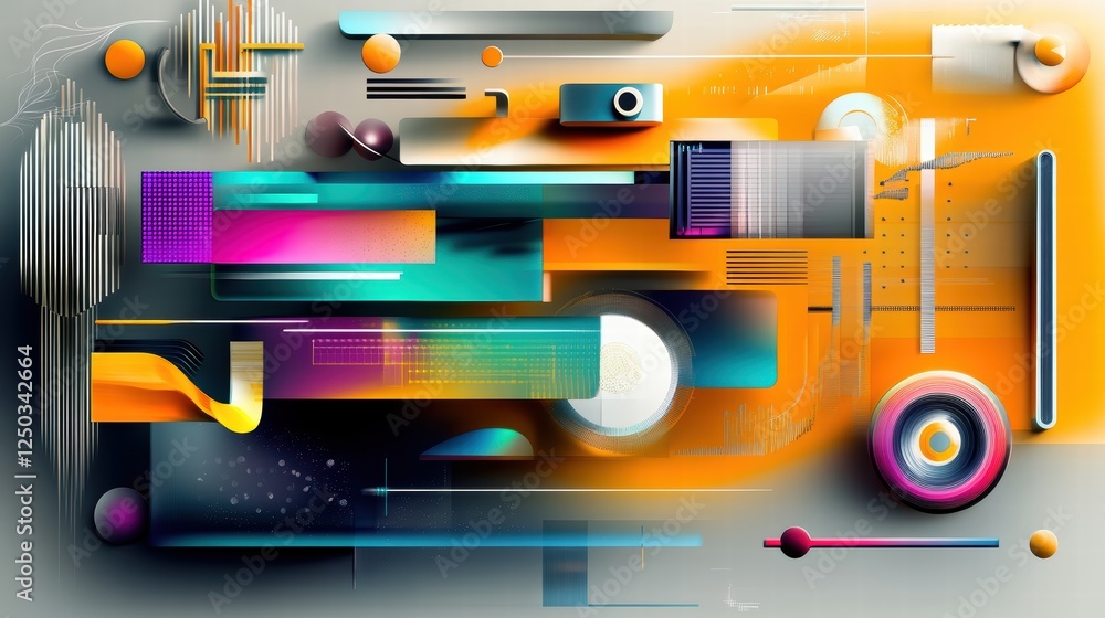 Obraz premium Digital nomad concept with futuristic workspace and high-tech gadgets,
