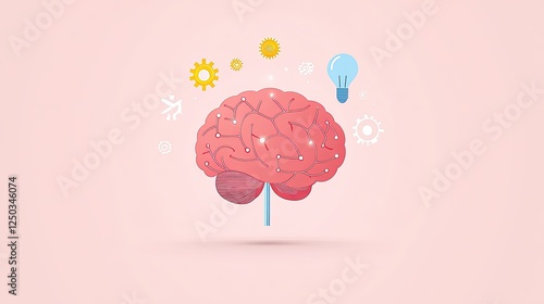 Colorful illustration of a brain with lightbulb and gears, symbolizing creativity and ideas