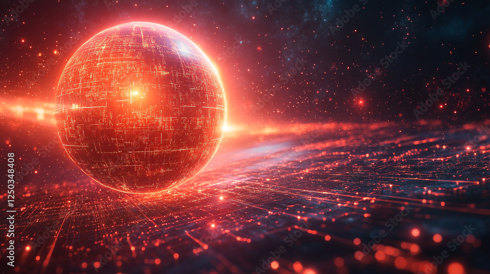 Red Glowing Sphere Digital Art Futuristic Abstract Background Technology Network Space dark lines Red Glowing Sphere Digital Art Futuristic Abstract Background Technology Network Space dark lines