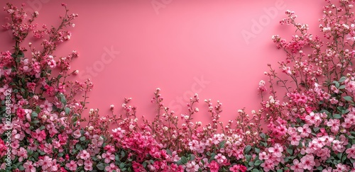 Wallpaper Mural Delicate pastel flower border on the left side against solid pink background with web banner copy space on the right. Elegant design for web, greeting cards, or invitations. Torontodigital.ca