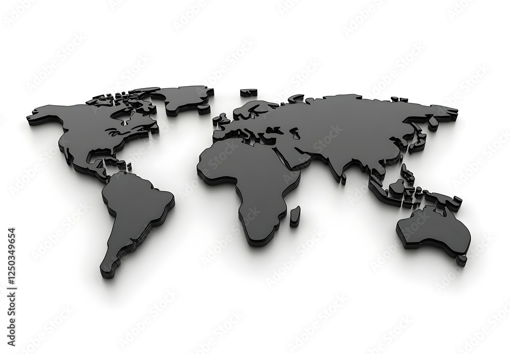 Stylish and Elegant Three-Dimensional World Map Design in Black Color on a White Background for Modern Decor and Educational Purposes Stylish and Elegant Three-Dimensional World Map Design in Black Color on a White Background for Modern Decor and Educational Purposes