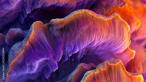 close-up image of natural colorful mushroom fungi with detailed spores photo