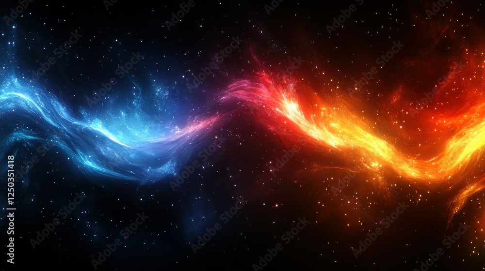 Obraz premium Celestial Collision: A Cosmic Dance of Blue and Red Galactic Energy