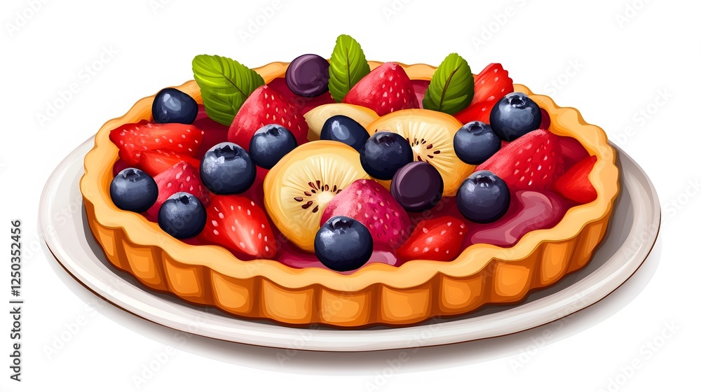 A delicious fruit tart, isolated on white A delicious fruit tart, isolated on white