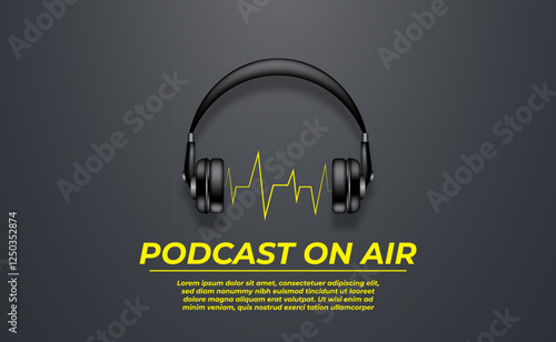 podcast banner with headphones on abstract background