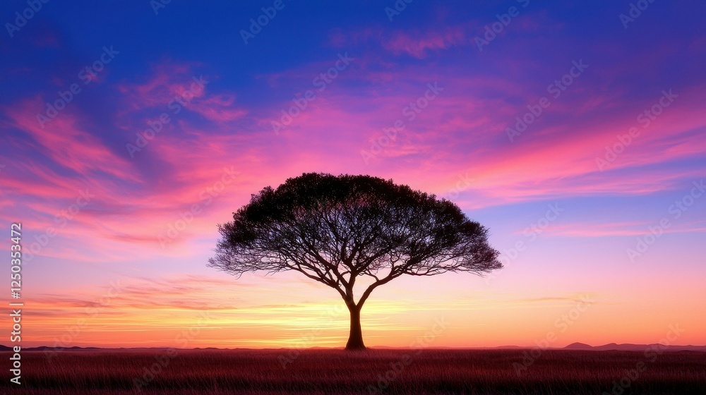 Fototapeta premium Stunning sunset behind a lone majestic tree