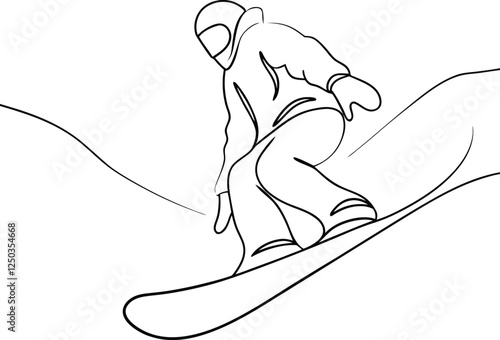 Snowboarding Downhill, Winter Sports, Line Art, Snow, Mountain, Speed, Athlete, Action, Freestyle, S