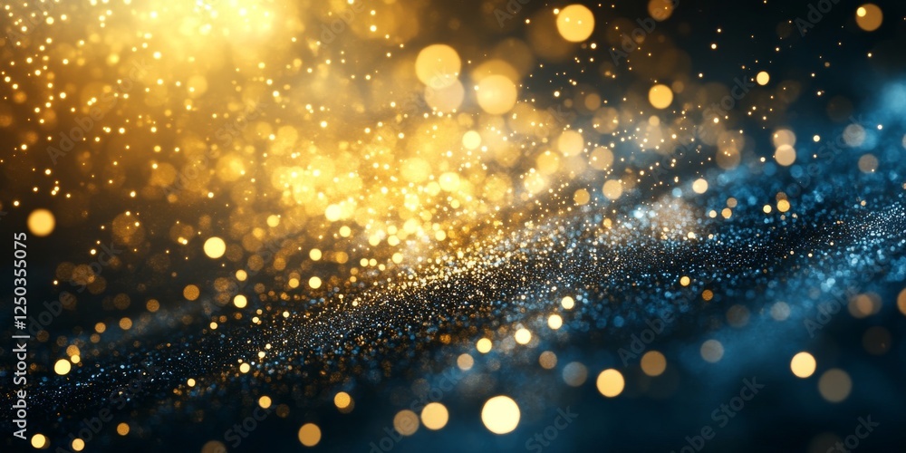Fototapeta premium Golden and blue glitter sparkles creating magical festive atmosphere
