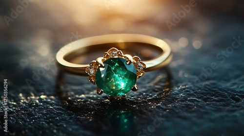 Gold Ring Featuring A Sparkling Emerald Gemstone photo