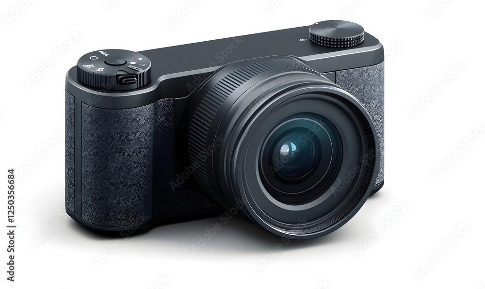 Compact camera, studio shot, white background, photography equipment